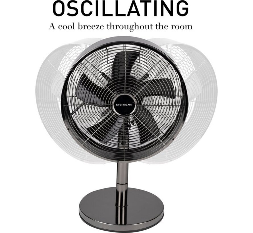 Ventilateur de table Lifetime Air - 230V - Ventilateur de bureau 30CM - 3 vitesses - Fonction oscillante - Inclinaison - Noir