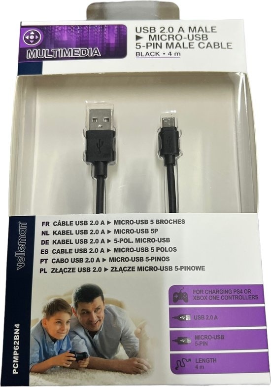 Velleman Câble Usb 2.0 PVC 4 mètres Noir