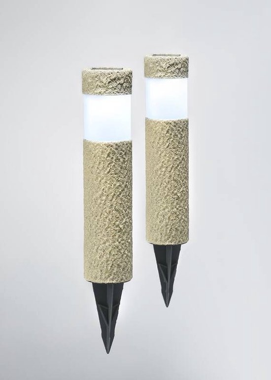 Lanternes solaires Wetelux - aspect pierre - 6,5 x 38 cm - Lot de 2