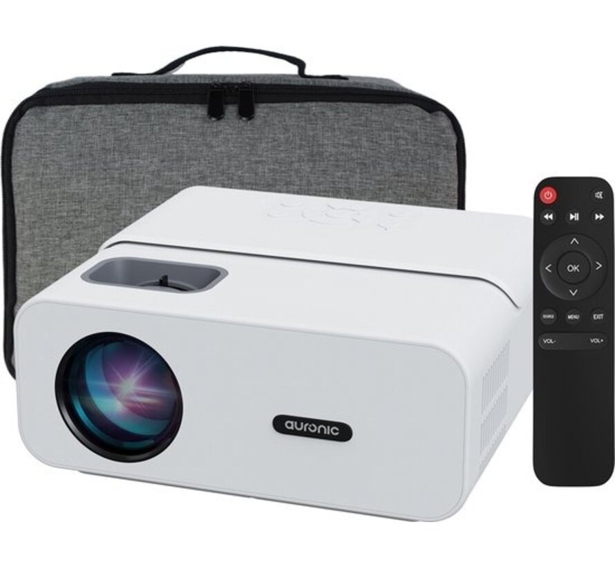 Projecteur 170 pouces - Auronic Beamer - Télécommande et sac de transport - 10 000 Lumens - WiFi  - Full HD - Câble HDMI - Blanc