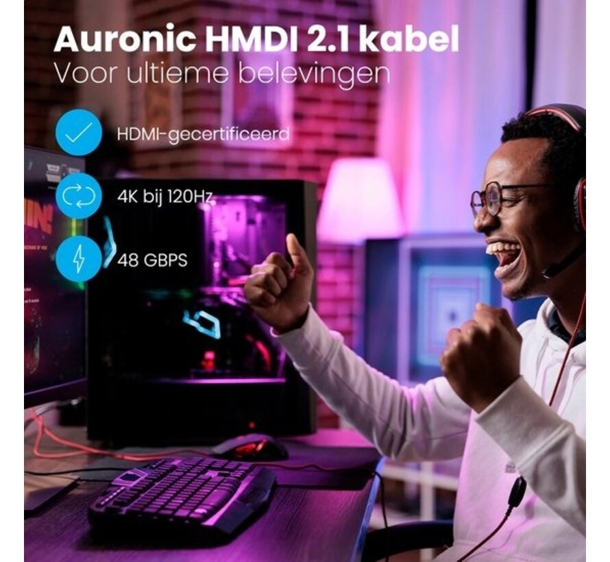 Auronic HDMI Ultra High Speed 2.1 Cable - Ethernet - Câble mâle-mâle - Noir - 2 mètres