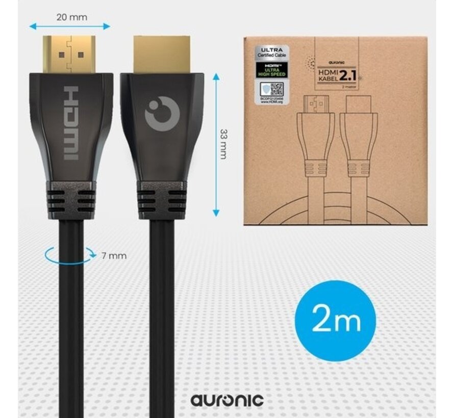 Auronic HDMI Ultra High Speed 2.1 Cable - Ethernet - Câble mâle-mâle - Noir - 2 mètres