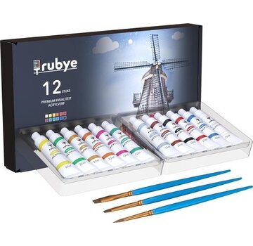 Rubye® Rubye® Acrylic Painting - Peinture - Pinceaux - Hobby and Creative - Painting by Number - 22ML Tubes - 12 Couleurs