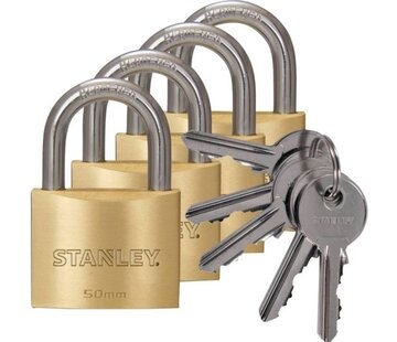 Stanley Stanley Padlock Set with Key - 4 Pieces - 50 MM - Solid Brass Locks