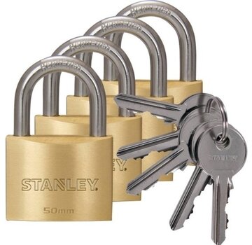 Stanley Stanley Padlock Set with Key - 4 Pieces - 50 MM - Solid Brass Locks