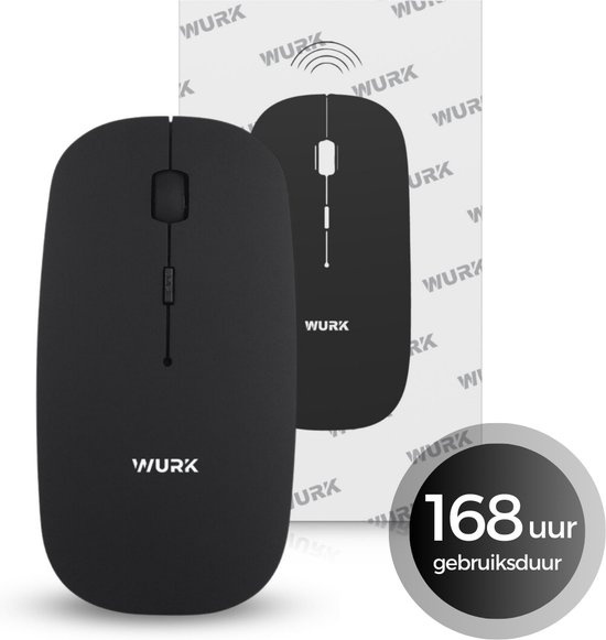 Wurk Wireless Mouse - Rechargeable - Bluetooth 4.0 - 2.4GHz - USB - Sans fil - Souris d'ordinateur - Ordinateur portable - PC - Noir