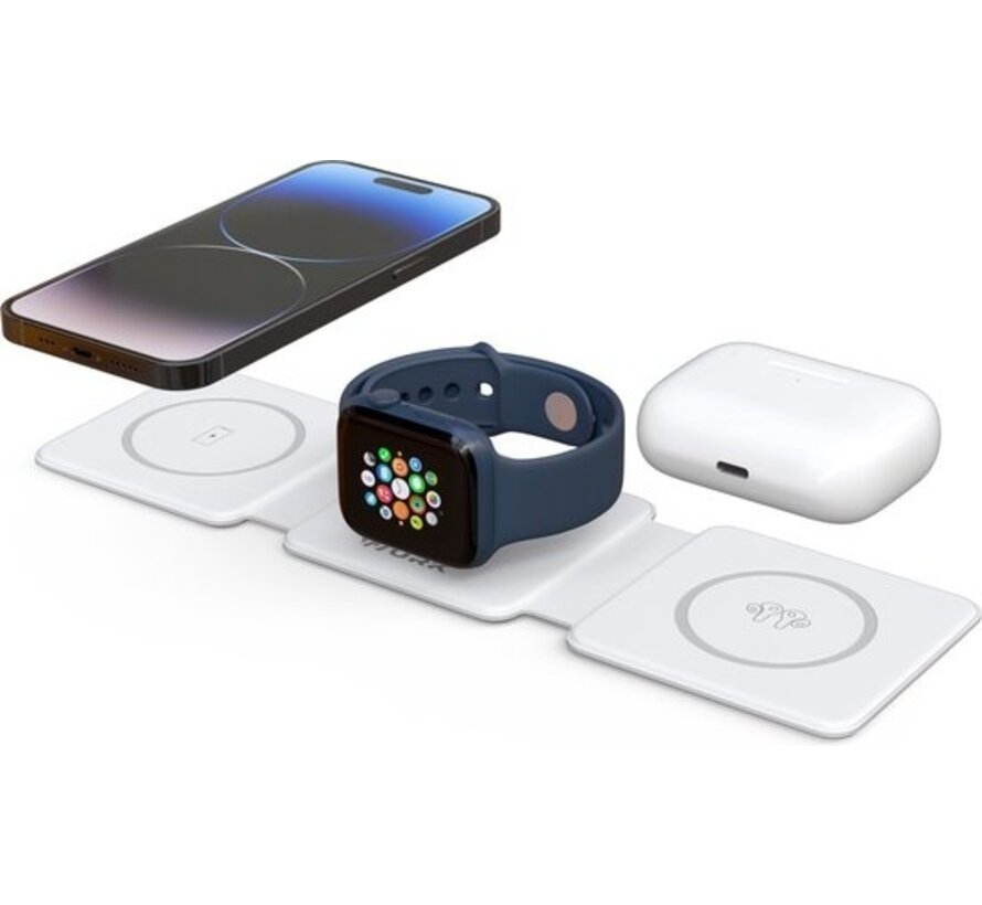 Wurk - Chargeur sans fil 3-en-1 - Comprend un adaptateur de charge rapide - Pliable - Convient à iPhone et Android - 15W
