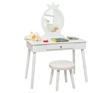 Coast Coast Children Vanity Make-up Dressing Table Princesse avec tiroir et tabouret souple pour petites filles Blanc