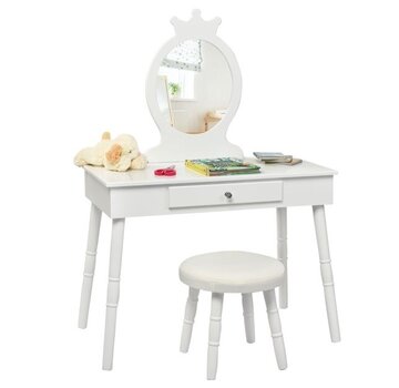 Coast Coast Children Vanity Make-up Dressing Table Princesse avec tiroir et tabouret souple pour petites filles Blanc