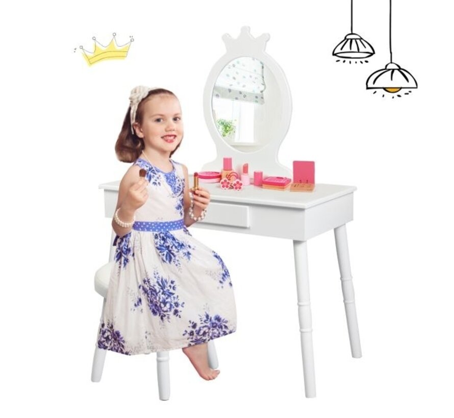 Coast Children Vanity Make-up Dressing Table Princesse avec tiroir et tabouret souple pour petites filles Blanc