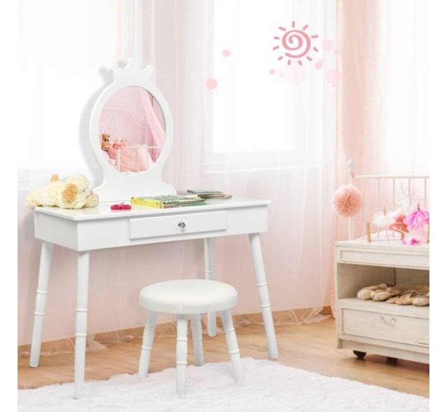 Coast Children Vanity Make-up Dressing Table Princesse avec tiroir et tabouret souple pour petites filles Blanc