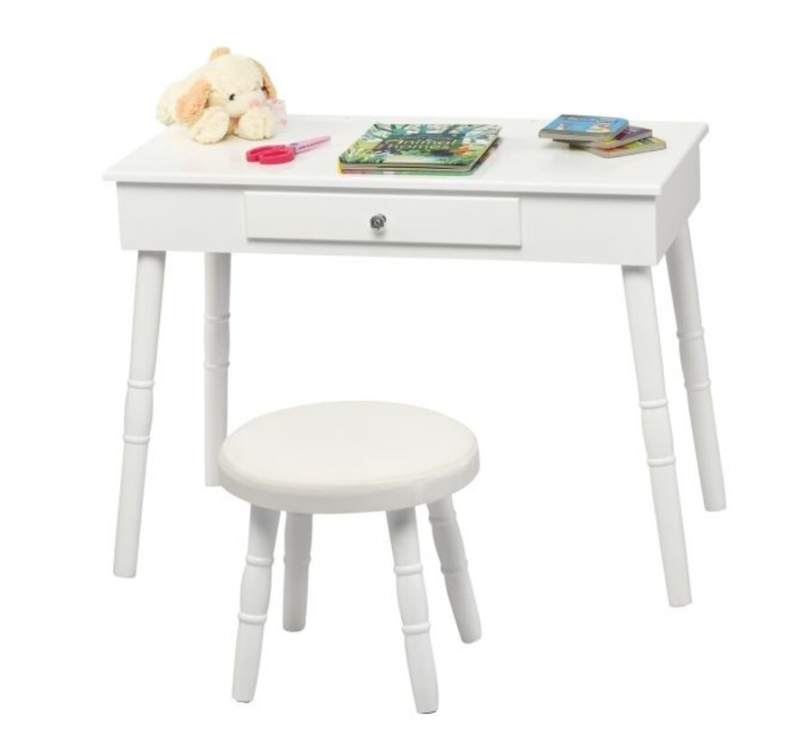 Coast Children Vanity Make-up Dressing Table Princesse avec tiroir et tabouret souple pour petites filles Blanc