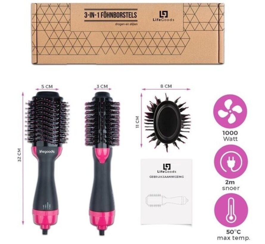 Brosse soufflante et coiffante 3 en 1 - Auronic  - 1000W - Noir/Rose