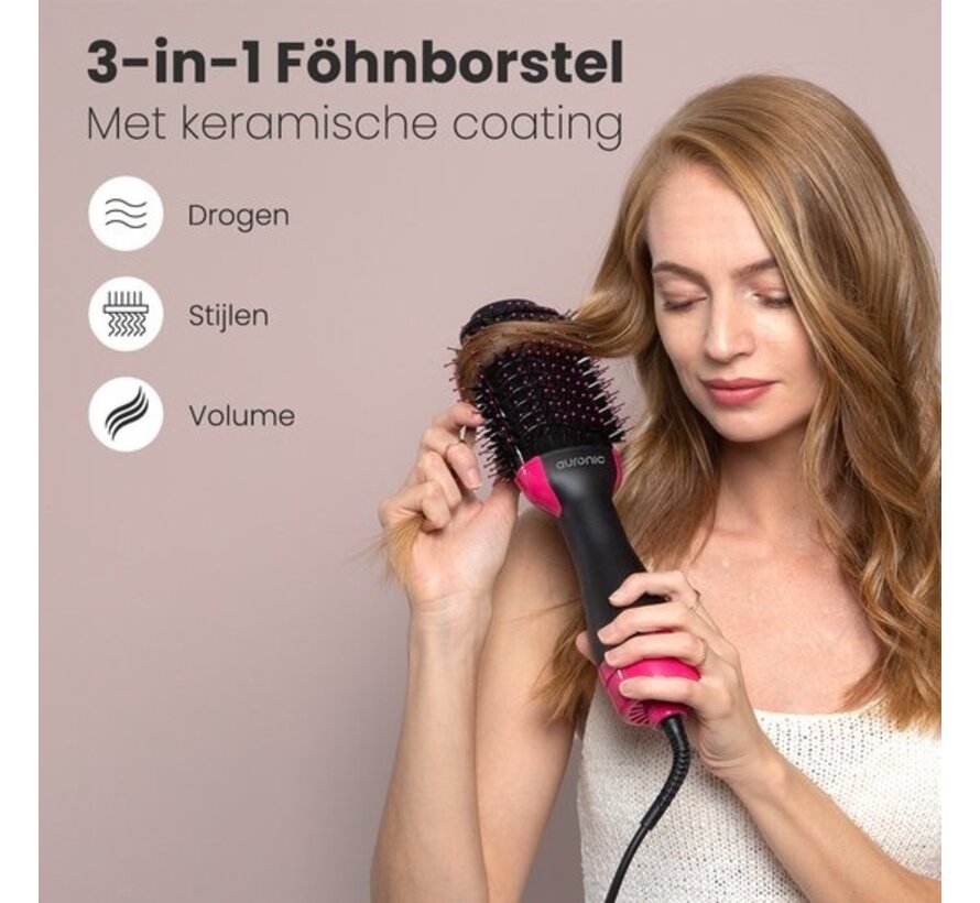 Brosse soufflante et coiffante 3 en 1 - Auronic  - 1000W - Noir/Rose