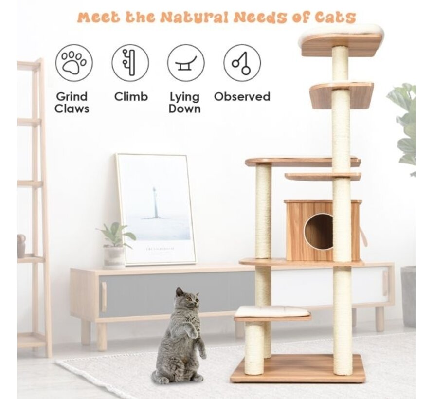 Arbre à chat moderne Coast 175 cm avec corde en sisal de haute qualité résistante aux griffes Arbre à chat à colonne avec rembourrage en peluche douce