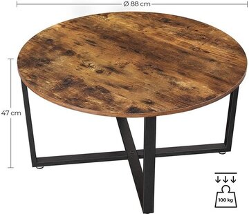 Merkloos table basse ronde, table basse, table basse, table basse, structure stable en fer, structure simple, design industriel, vintage, brun foncé LCT88X