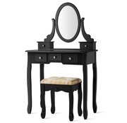 Coast Coast Dressing Table Set with 360° Rotating Oval Mirror Make-up Dressing Table for Women Girls Black