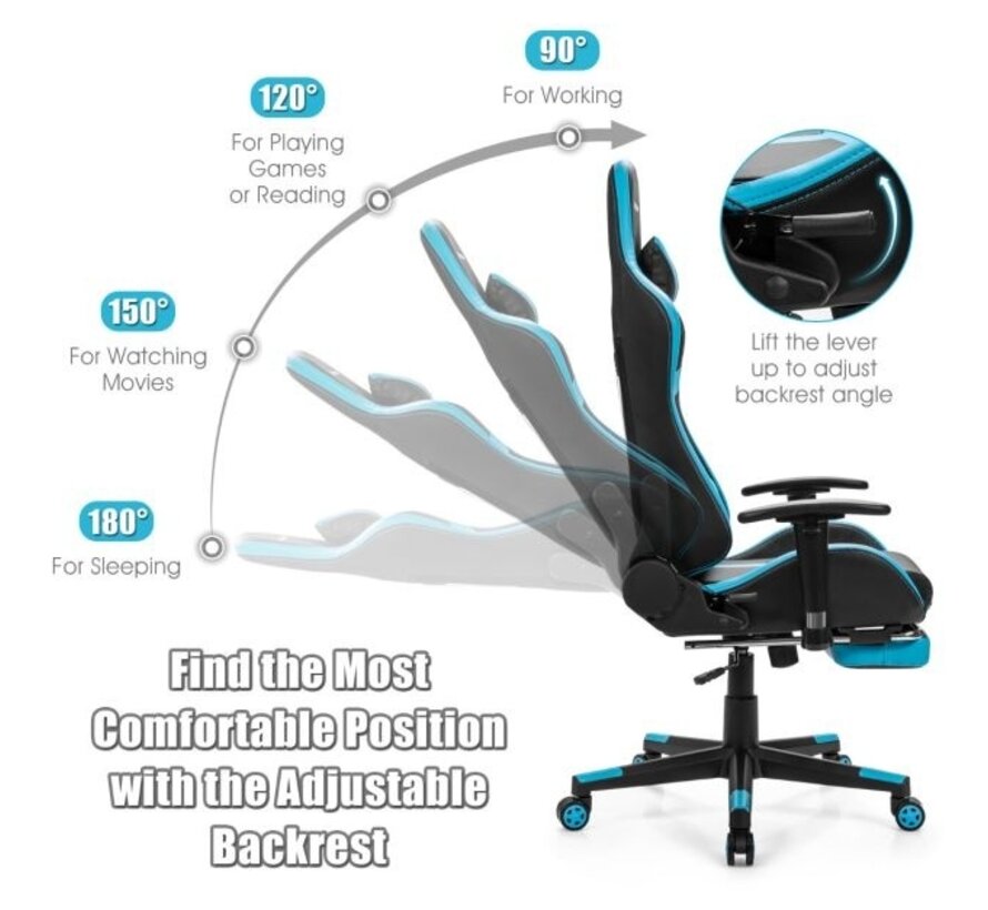 Coast Gaming Chair Chaise ergonomique pour PC avec support pour la tête et le lombaire Bleu
