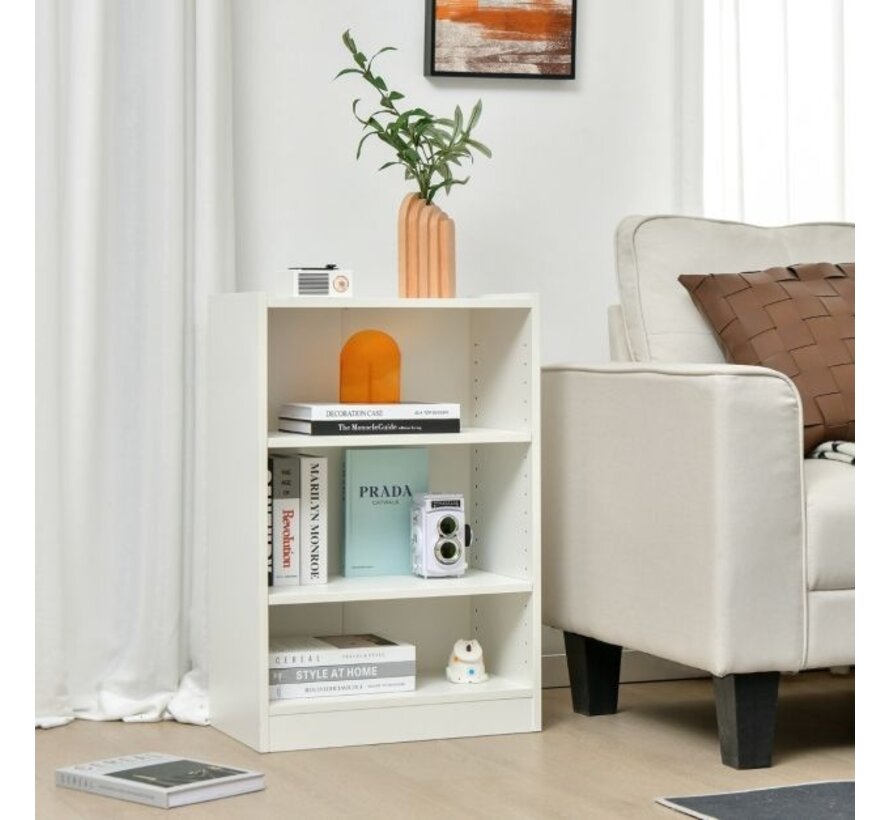 Coast Bookcase Standing Rack with 3 Compartments Shelf with Adjustable Shelves 30 x 50 x 75 cm White