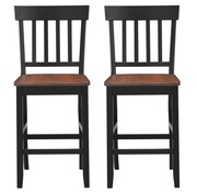 Coast Coast Set de 2 tabourets de comptoir classiques Hauteur d'assise 60 cm Bois d'hévéa massif Base noire et assise en noyer Noir + noyer