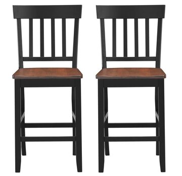 Coast Coast Set de 2 tabourets de comptoir classiques Hauteur d'assise 60 cm Bois d'hévéa massif Base noire et assise en noyer Noir + noyer