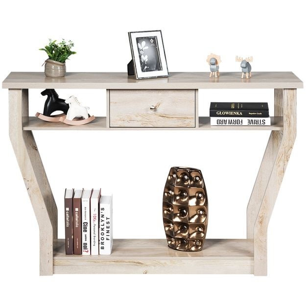Coast Console Table avec tiroir et étagère Table d'entrée Table d'appoint moderne décorative à 3 niveaux Table de canapé Table d'appoint avec étagère inférieure