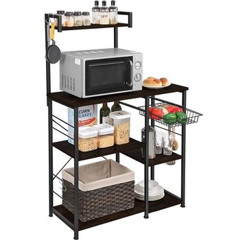 Goliving Buffet de cuisine Goliving - Étagère de cuisine verticale - Armoire à micro-ondes - Organisateur - Métal - Bois - 90 x 40 x 132 cm - Noir