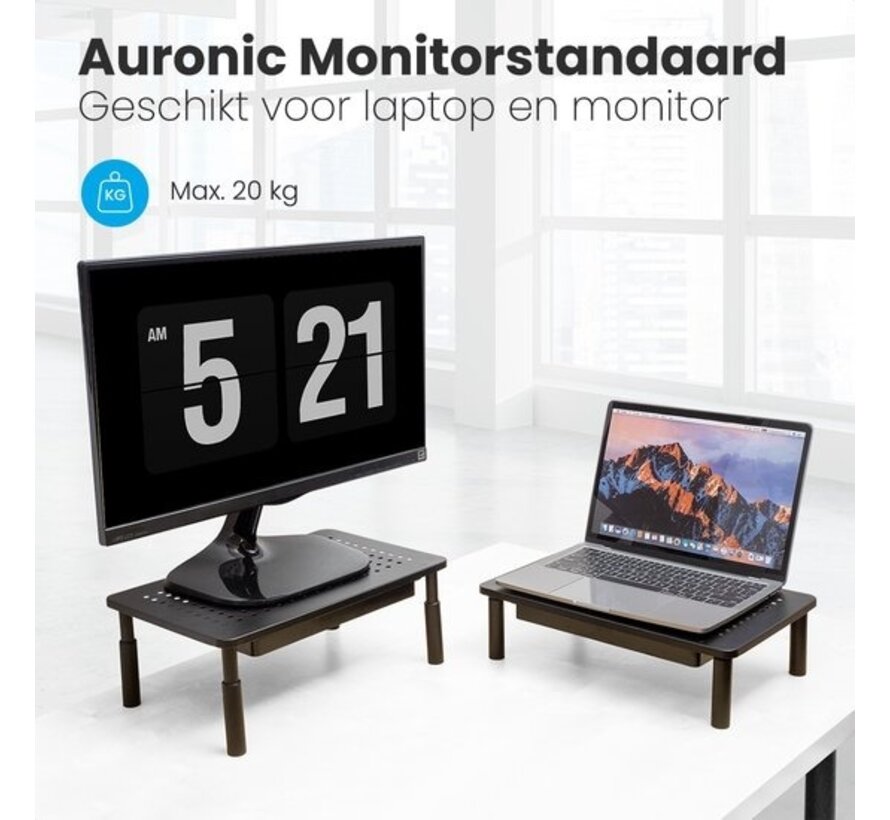 Auronic Support de moniteur - Rehausseur de moniteur - Rehausseur d'écran - 2 pièces - réglable - 37 x 23,5 x 10 cm - métal - noir