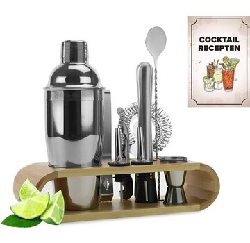 KitchenBrothers KitchenBrothers Set à cocktail avec shaker - 11 pièces - Set complet - Emballage cadeau - Light Brown/Bamboo
