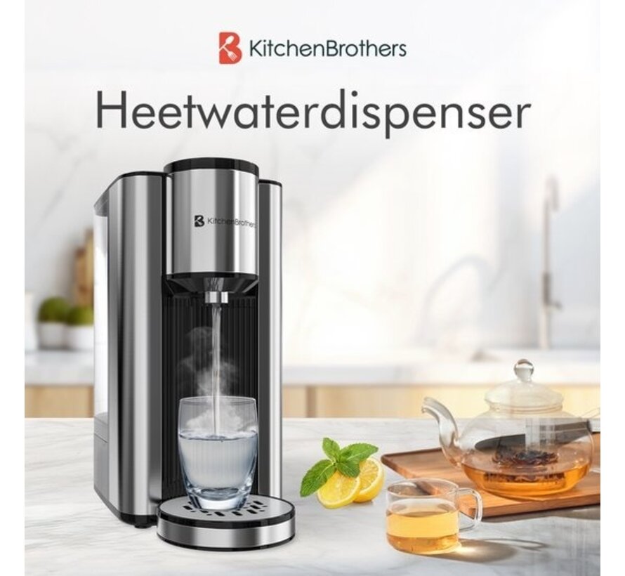 Distributeur d'eau chaude -KitchenBrothers -Ebullition Rapide - 40-100°C - 150/250/300 ml - 2.5L - acier inoxydable