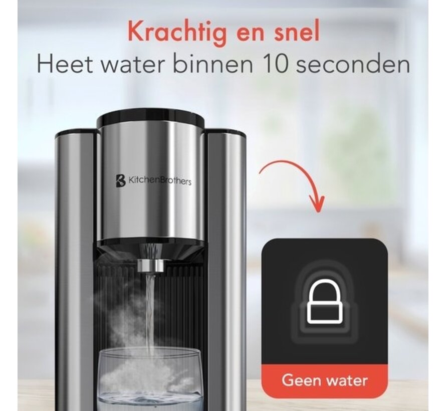Distributeur d'eau chaude -KitchenBrothers -Ebullition Rapide - 40-100°C - 150/250/300 ml - 2.5L - acier inoxydable