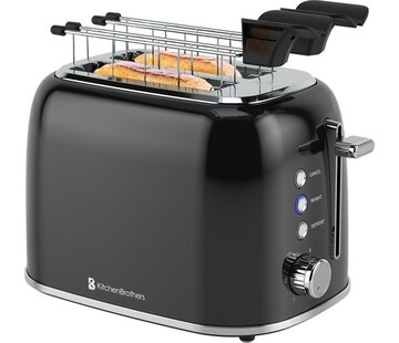 KitchenBrothers KitchenBrothers Toaster with Toasty Clamps - Grille-pain - 6 niveaux de chaleur - Fentes larges - Grille-pain - Appareil à toasti - 870W - Noir