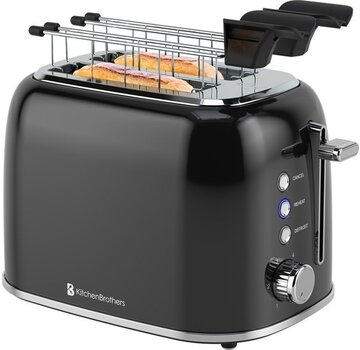 KitchenBrothers KitchenBrothers Toaster with Toasty Clamps - Grille-pain - 6 niveaux de chaleur - Fentes larges - Grille-pain - Appareil à toasti - 870W - Noir