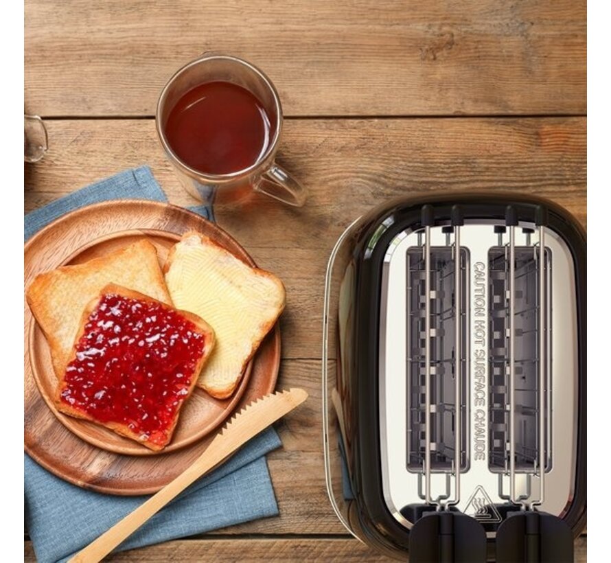 KitchenBrothers Toaster with Toasty Clamps - Grille-pain - 6 niveaux de chaleur - Fentes larges - Grille-pain - Appareil à toasti - 870W - Noir