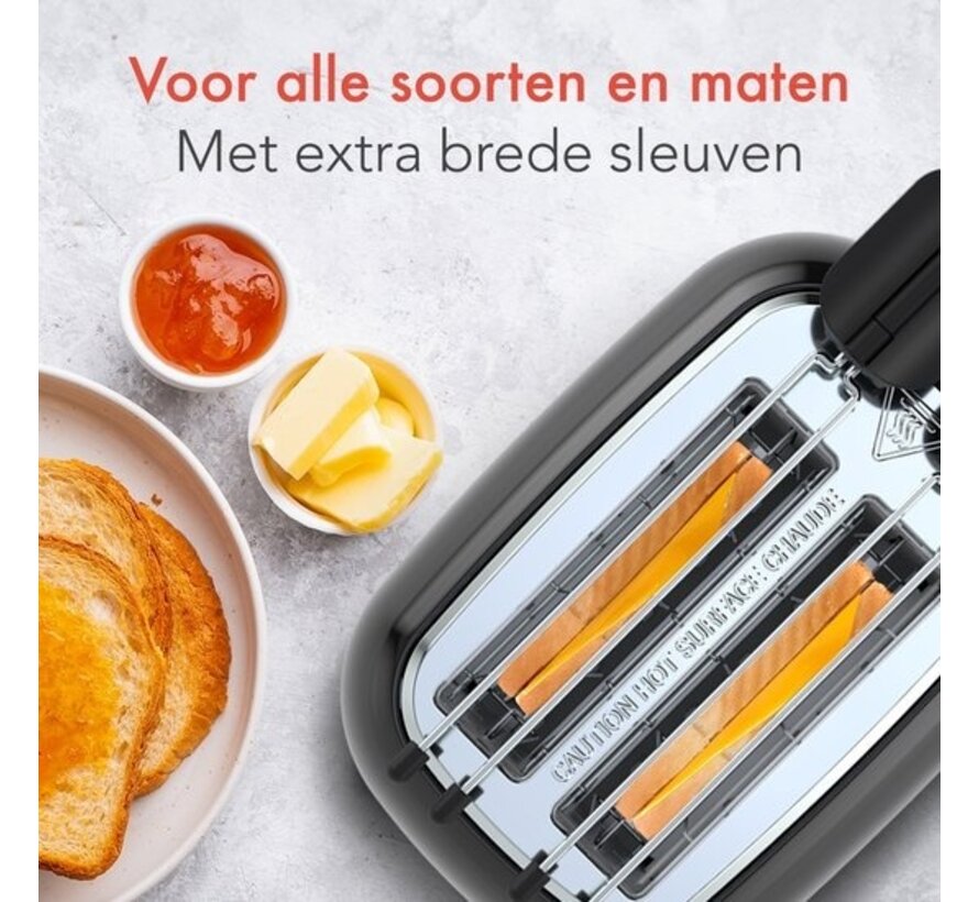 KitchenBrothers Toaster with Toasty Clamps - Grille-pain - 6 niveaux de chaleur - Fentes larges - Grille-pain - Appareil à toasti - 870W - Noir