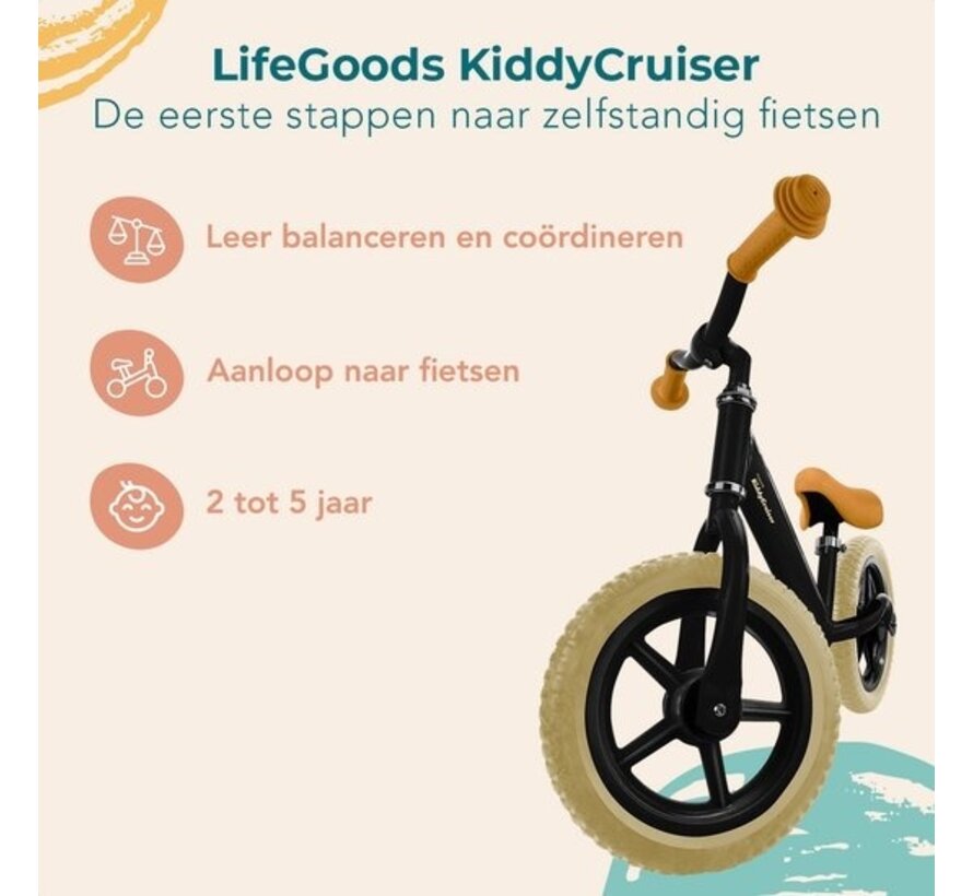 LifeGoods KiddyCruiser Balance Bike - 2 ans - Garçons et filles - Balance Bike - Noir