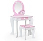 Table à langer en bois pour enfants avec tabouret et miroir - blanc/licorne rose - 49 x 35,5 x 89,5 cm