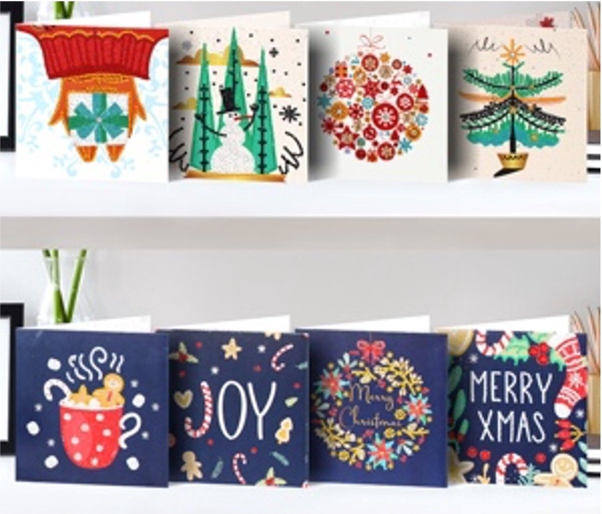 Rubye® Cartes de Noël avec peinture au diamant - Peinture au diamant adultes - Avec enveloppes - 8 pièces - 15x15cm