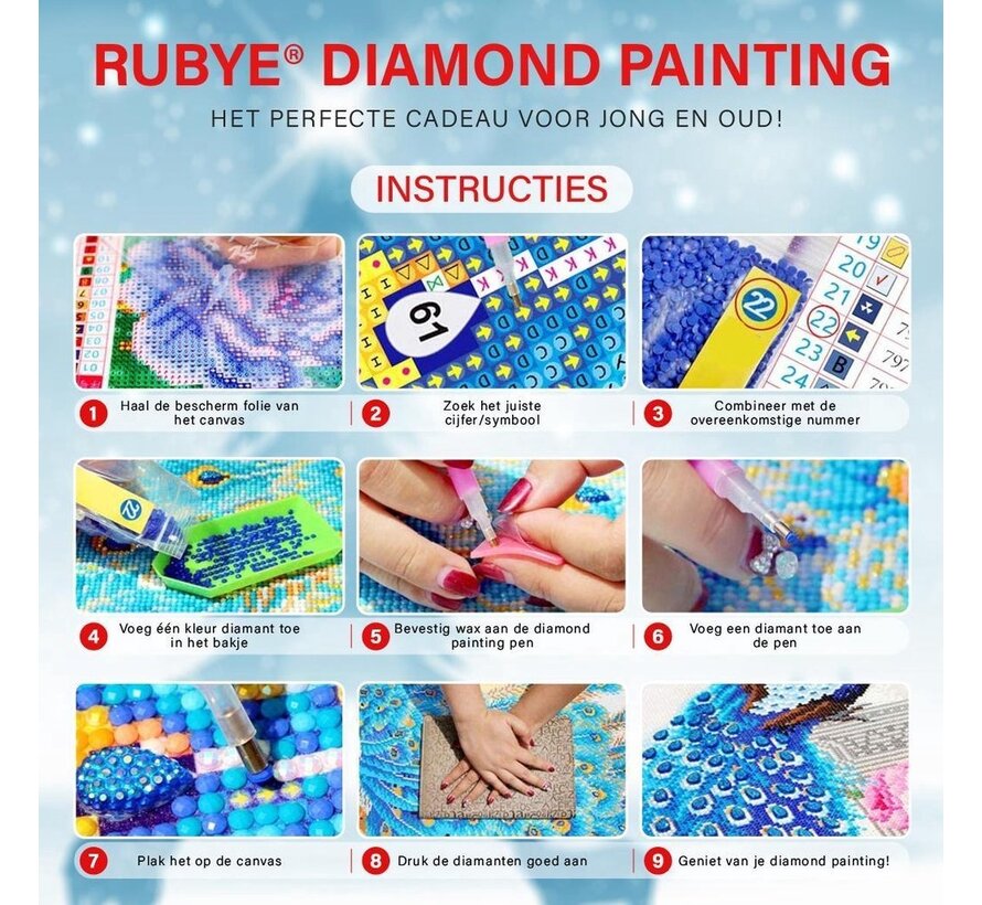Rubye® Cartes de Noël avec peinture au diamant - Peinture au diamant adultes - Avec enveloppes - 8 pièces - 15x15cm