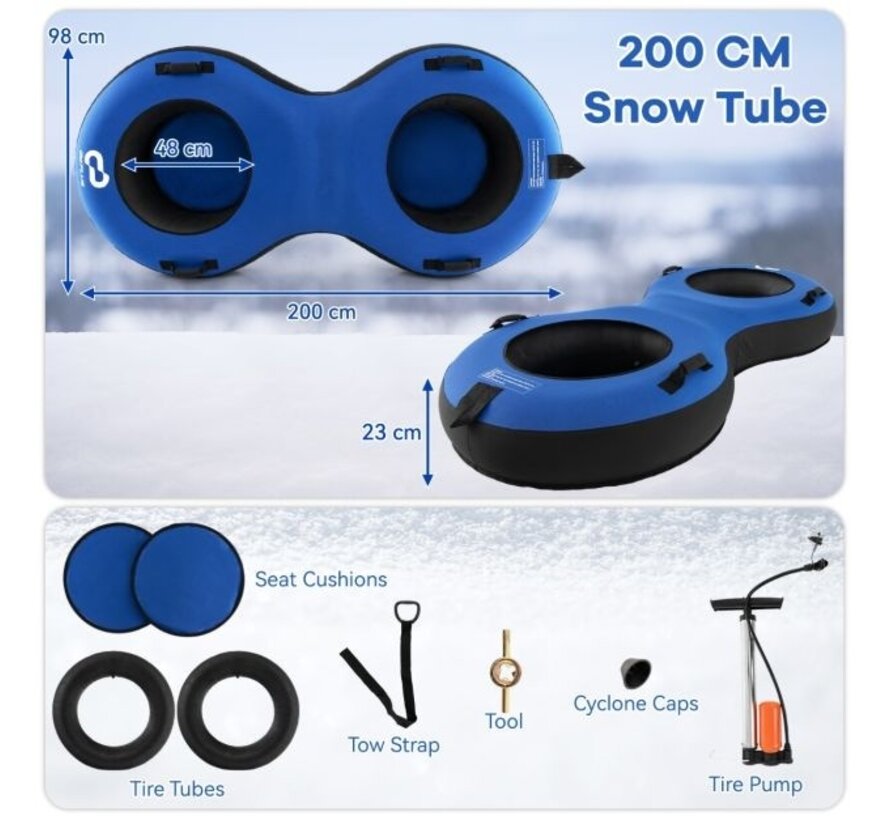 Coast 2-Seater Snow Sleigh - 200 cm - Avec cordon de serrage - Bleu