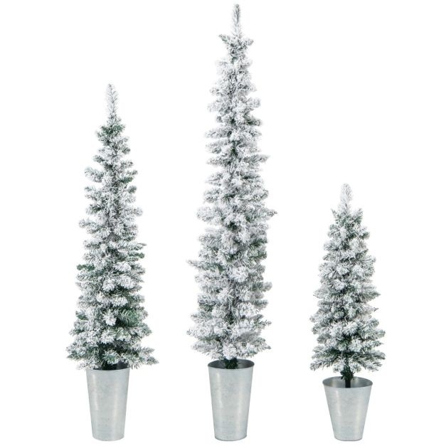Ensemble d'arbres de Noël artificiels en lot de 3 Arbres de Noël duveteux avec 120/140/160 pointes de branches et fûts métalliques remplis de ciment