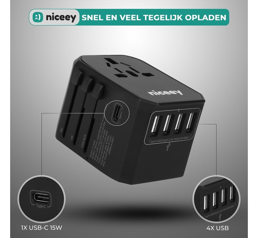 Niceey World plug - Prise universelle - Noir