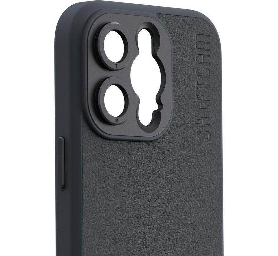 ShiftCam iPhone 14 Pro case - étui rigide pour lentilles LensUltra - cuir végétalien - anti-rayures - résistant à l'eau - résistant aux chocs - adapté à l'iPhone 14 Pro - anthracite