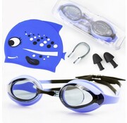 Garpex Lunettes de plongée Kids - Ensemble de lunettes de natation Kids avec bonnet de bain et pince-nez - Bleu