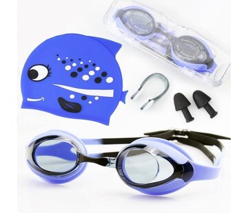 Garpex Lunettes de plongée Kids - Ensemble de lunettes de natation Kids avec bonnet de bain et pince-nez - Bleu