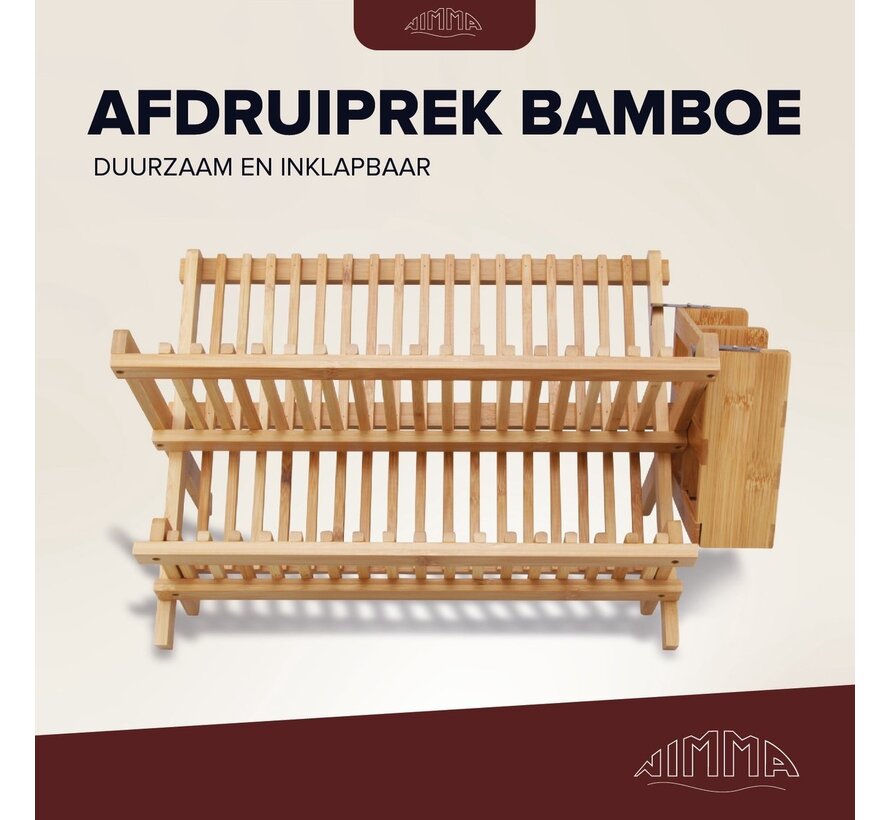 Nimma® Egouttoir avec bac à couverts - Egouttoir à vaisselle 2 niveaux - Egouttoir pliable pour la vaisselle - Bois de bambou