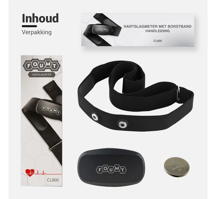 Foumt Moniteur de fréquence cardiaque - Moniteur de fréquence cardiaque avec sangle de poitrine - Moniteurs de fréquence cardiaque - Podomètre - Traceur d'activité - Bluetooth - Noir