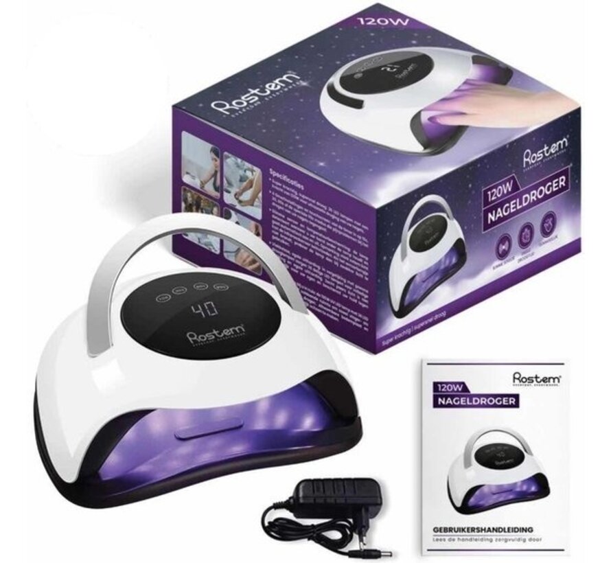 Nail lamp Rostem 120 Watt UV LED Nail Dryer - uv ongles - Nail Lamp - Perfectly Cured Nail Gel Paint - LED Lamp - Long Cord - Blanc