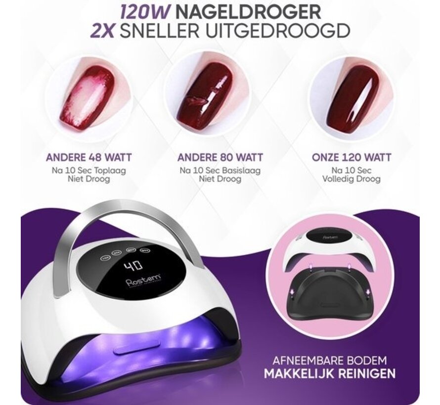 Nail lamp Rostem 120 Watt UV LED Nail Dryer - uv ongles - Nail Lamp - Perfectly Cured Nail Gel Paint - LED Lamp - Long Cord - Blanc