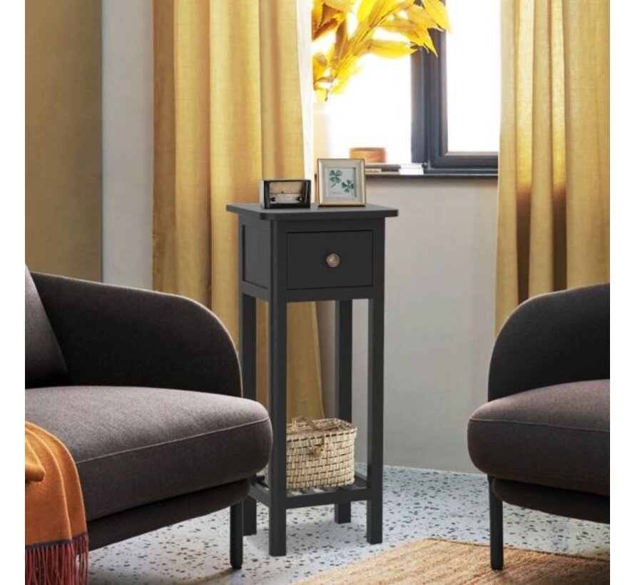 Table d'appoint Banc extrémités avec tiroir et étagère Sans assemblage Petite table haute droite pour chambre à coucher Salon 35 x 30 x 80 cm Noir